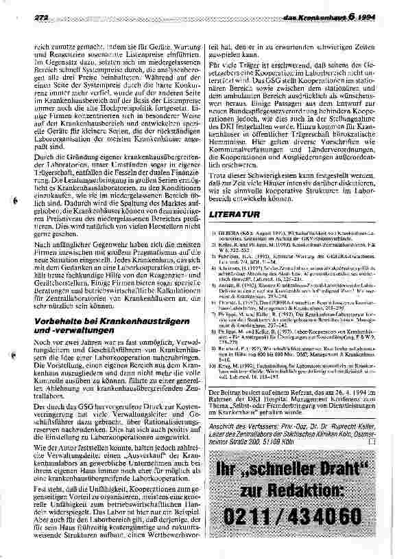 Vorschauseite 6: Laborkooperation im Krankenhaus Ein Weg zur Senkung der Kosten und Verbesserung der Diagnostik