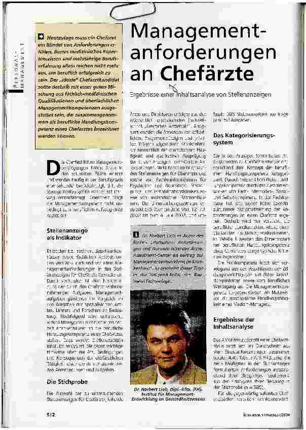 Vorschauseite 1: Managementanforderungen an ChefärzteErgebnisse einer Inhaltsanalyse von Stellenanzeigen