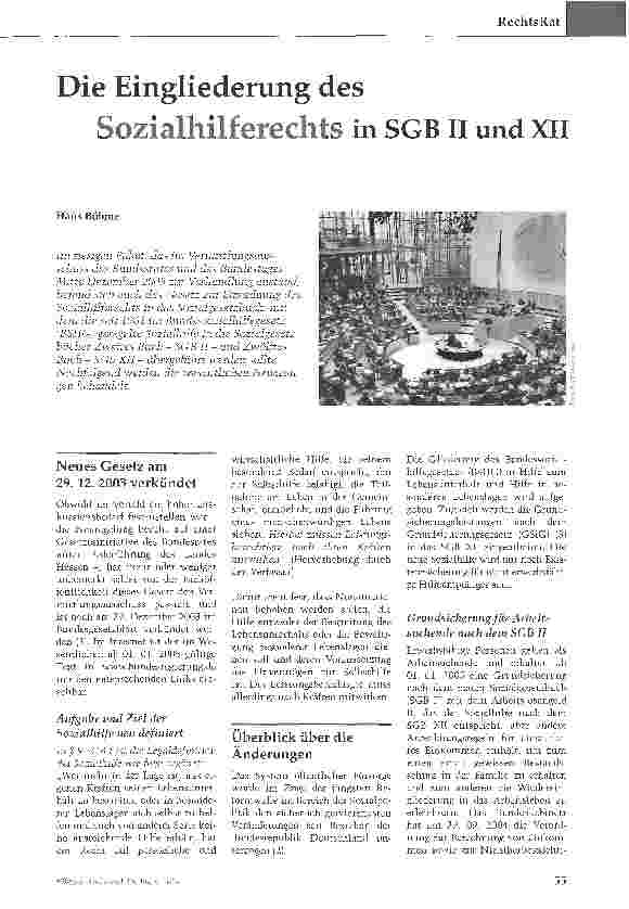 Vorschauseite 1: Die Eingliederung des Sozialhilferechts in SGBII und XII