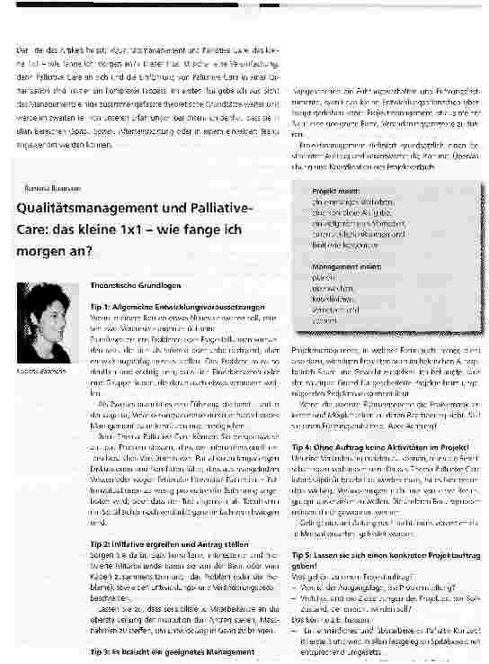Vorschauseite 1: Qualitätsmanagement und Palliative-Care: das kleine 1x1 - wie fange ich morgen an?