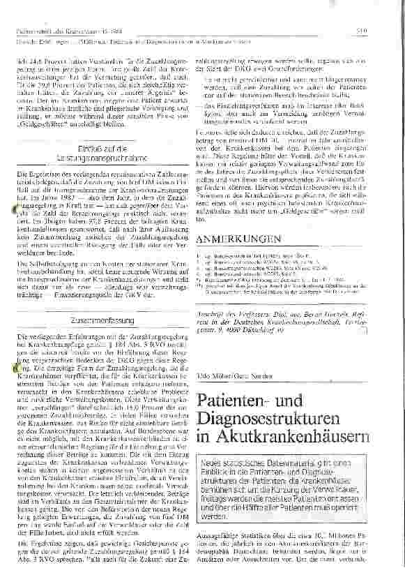 Vorschauseite 5: Erfahrungen mit der Zuzahlung von fünf Mark bei Krankenhauspflege