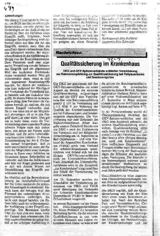 Vorschauseite 1: Qualitätssicherung im Krankenhaus DKG und GKV-Spitzenverbände schließen Vereinbarung zur Rahmenempfehlung zur Qualitätssicherung bei Fallpauschalen und Sonderentgelten