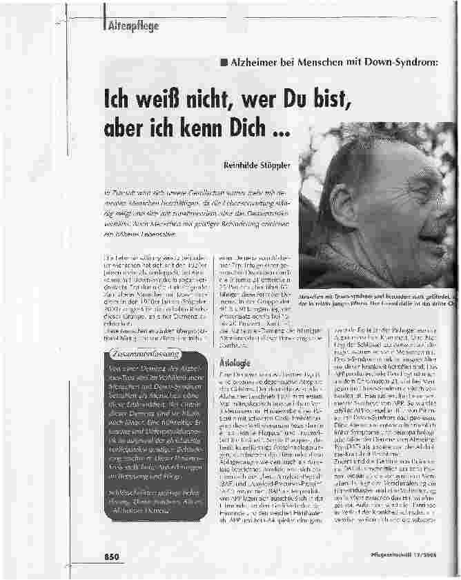 Vorschauseite 1: Ich weiß nicht, wer Du bist, aber ich kenn Dich ...Alzheimer bei Menschen mit Down-Syndrom: