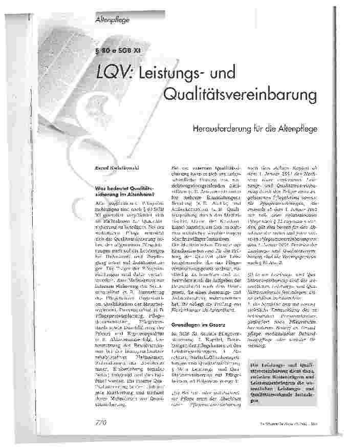 Vorschauseite 1: LQV: Leistungsund QualitätsvereinbarungHerausforderung für die Altenpflege