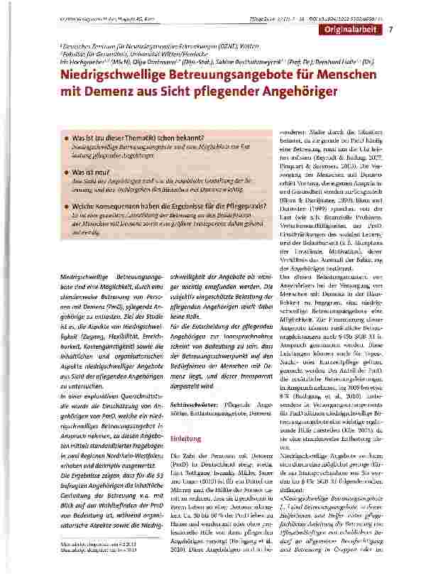 Vorschauseite 1: Niedrigschwellige Betreuungsangebote für Menschen mit Demenz aus Sicht pflegender Angehöriger