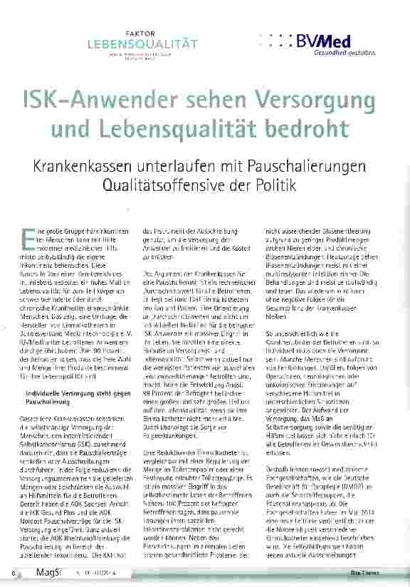 Vorschauseite 1: ISK-Anwender sehen Versorgung und Lebensqualität bedroht