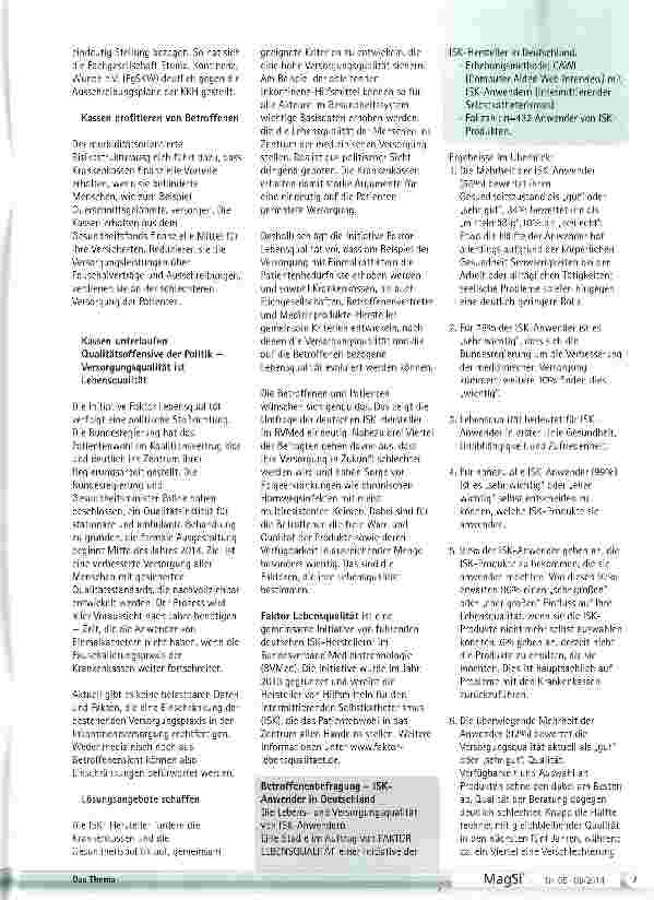 Vorschauseite 2: ISK-Anwender sehen Versorgung und Lebensqualität bedroht