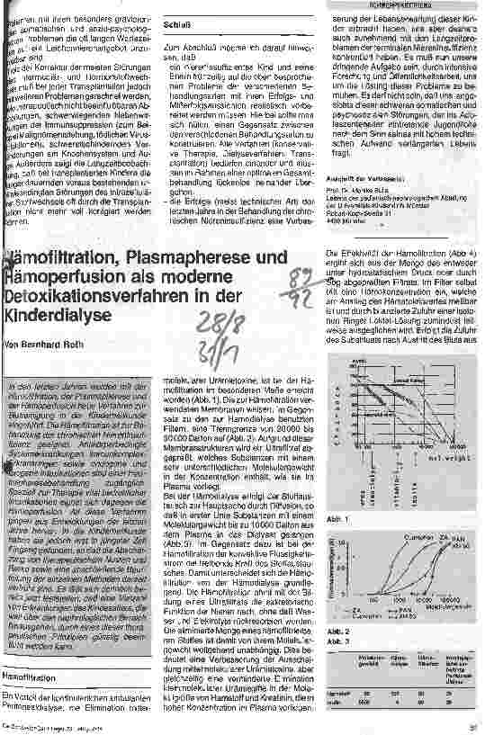 Vorschauseite 1: Hämofiltration, Plasmapherese und Hämoperfusion als moderne Detoxikationsverfahren in der Kinderdialyse