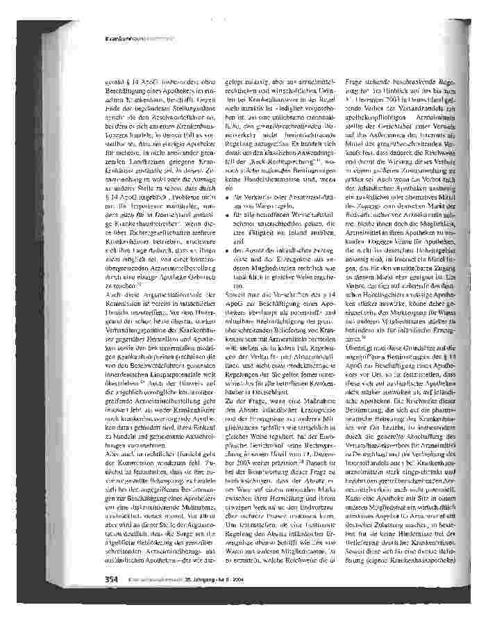 Vorschauseite 6: Verstößt das deutsche System der Krankenhausversorgung mit Arznei mitteln gegen den EG-Vertrag? Anmerkungen zum Vertragsverletzungsverfahren der EU-Kommission gegen die Bundesrepu…