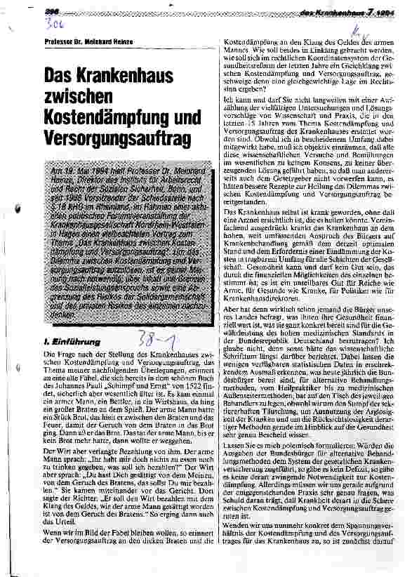 Vorschauseite 1: Das Krankenhaus zwischen Kostendämpfung und Versorgungsauftrag