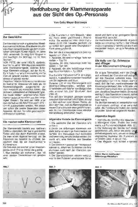 Vorschauseite 1: Handhabung der Klammerapparate aus der Sicht des OP.- Personals