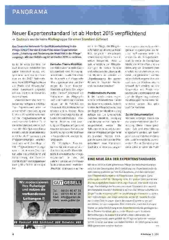 Vorschauseite 1: Neuer Expertenstandard ist ab Herbst 2015 verpflichtend