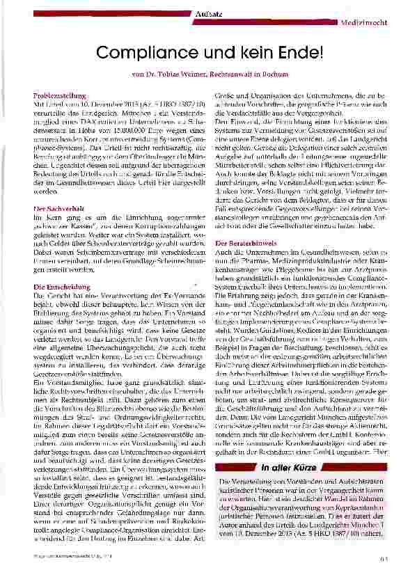 Vorschauseite 1: Compliance und kein Ende!
