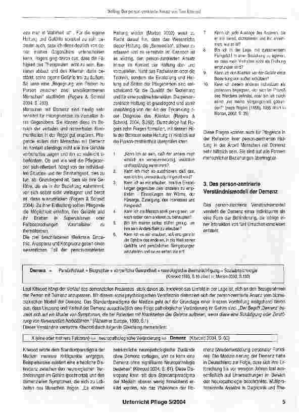Vorschauseite 4: Der person-zentrierte Ansatz von Tom Kitwoodein bedeutender Bezugsrahmen für die Pflege von Menschen mit Demenz