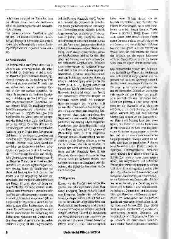 Vorschauseite 5: Der person-zentrierte Ansatz von Tom Kitwoodein bedeutender Bezugsrahmen für die Pflege von Menschen mit Demenz