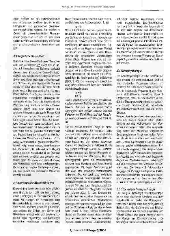 Vorschauseite 6: Der person-zentrierte Ansatz von Tom Kitwoodein bedeutender Bezugsrahmen für die Pflege von Menschen mit Demenz