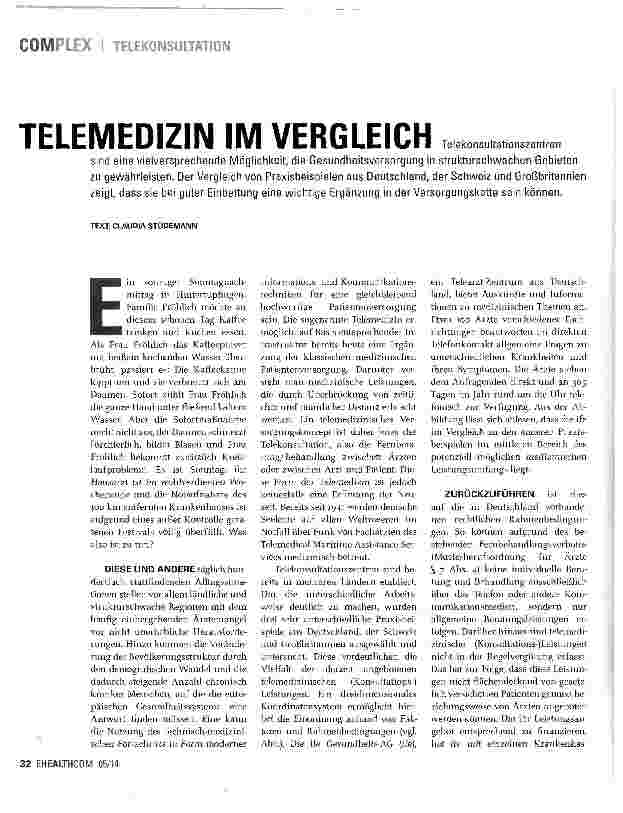 Vorschauseite 1: TELEMEDIZIN IM VERGLEICH