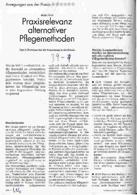 Vorschauseite 1: Praxisrelevanz alternativer Pflegemethoden Teil 2:Probleme bei der Umsetzung in die Praxis