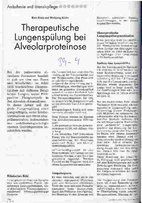 Vorschauseite 1: Therapeutische Lungenspülung bei Alveolarproteinose