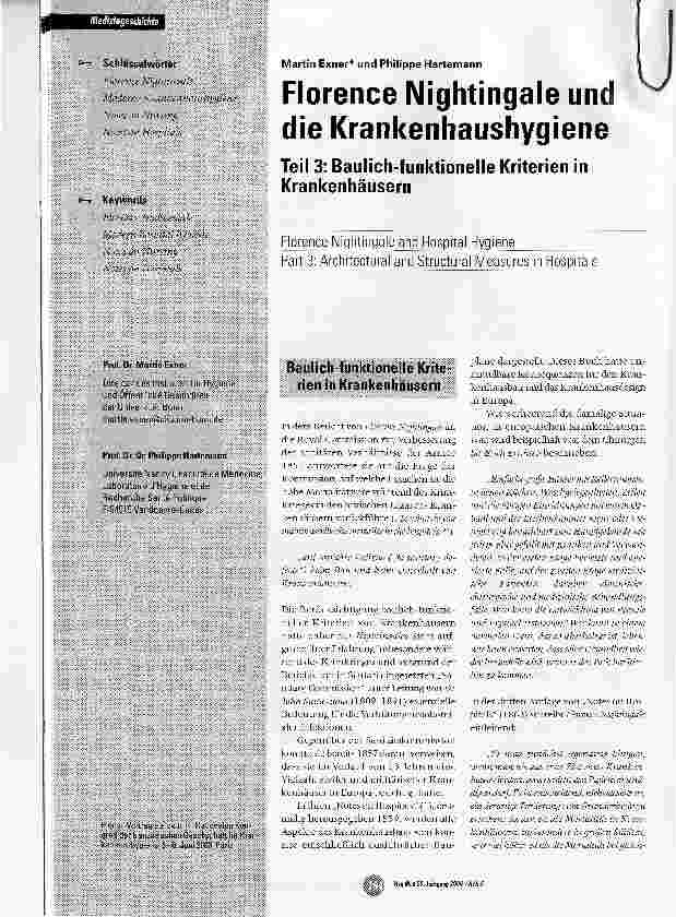 Vorschauseite 1: Florence Nightingale und die KrankenhaushygieneTeil 3: Baulich-funktionelle Kriterien in Krankenhäusern