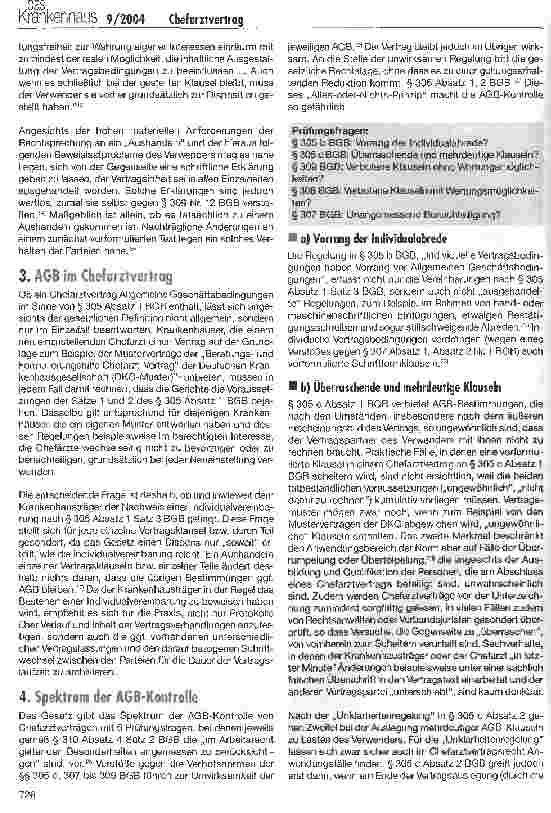 Vorschauseite 3: Chefarztvertrag und AGB-Kontrolle