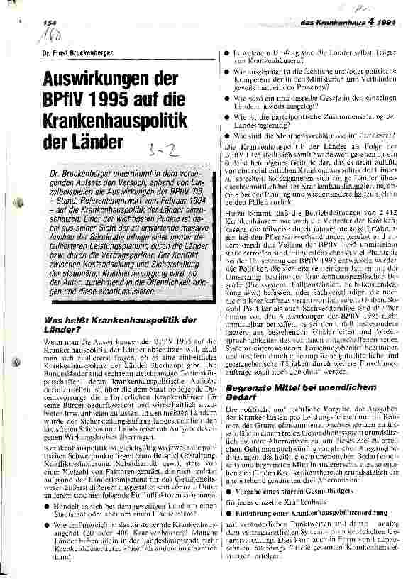 Vorschauseite 1: Auswirkungen der BPlfV auf die Krankenhauspolitik der Länder