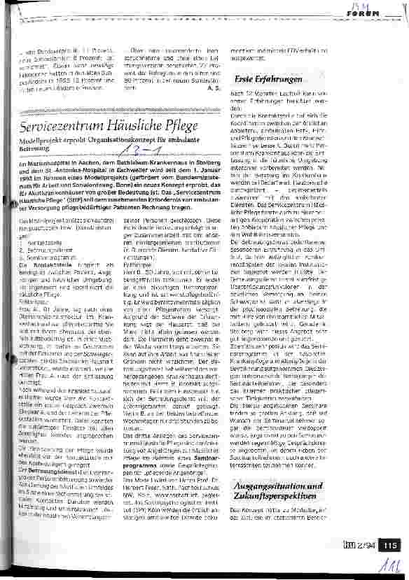 Vorschauseite 1: Servicezentrum Häusliche Pflege Modellprojekt erprobt Organisationskonzept für ambulante Betreuung