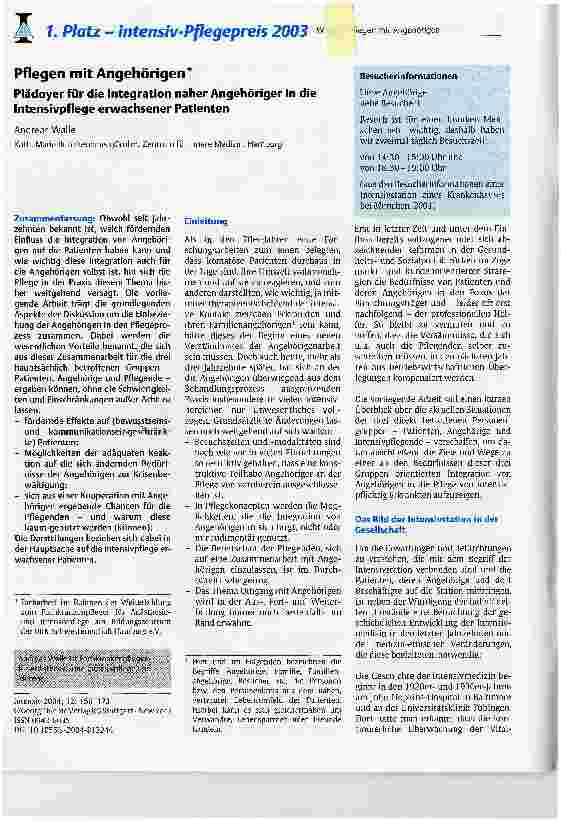 Vorschauseite 1: Pflegen mit AngehörigenPlädoyer für die Integration naher Angehöriger in die Intensivpflege erwachsener Patienten