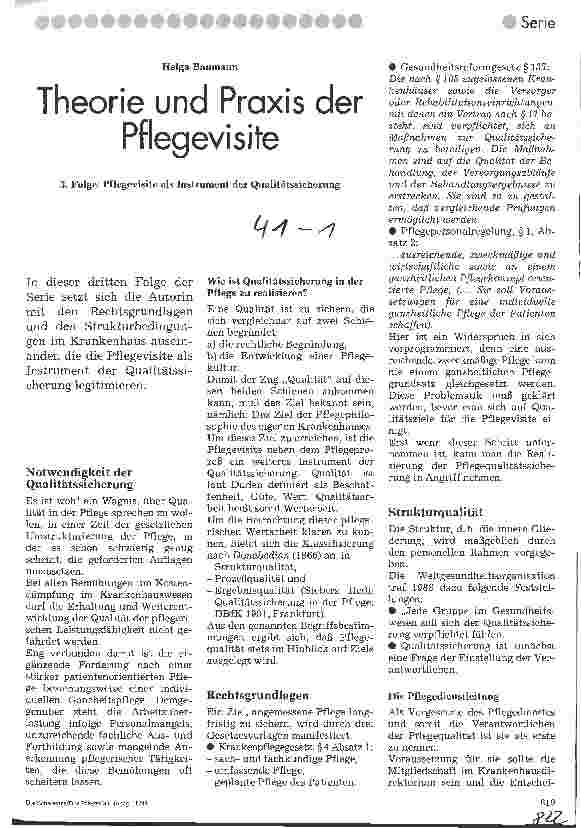Vorschauseite 1: Theorie und Praxis der Pflegevisite 3. Folge: Pflegevisite als Instrument der Qualitätssicherung