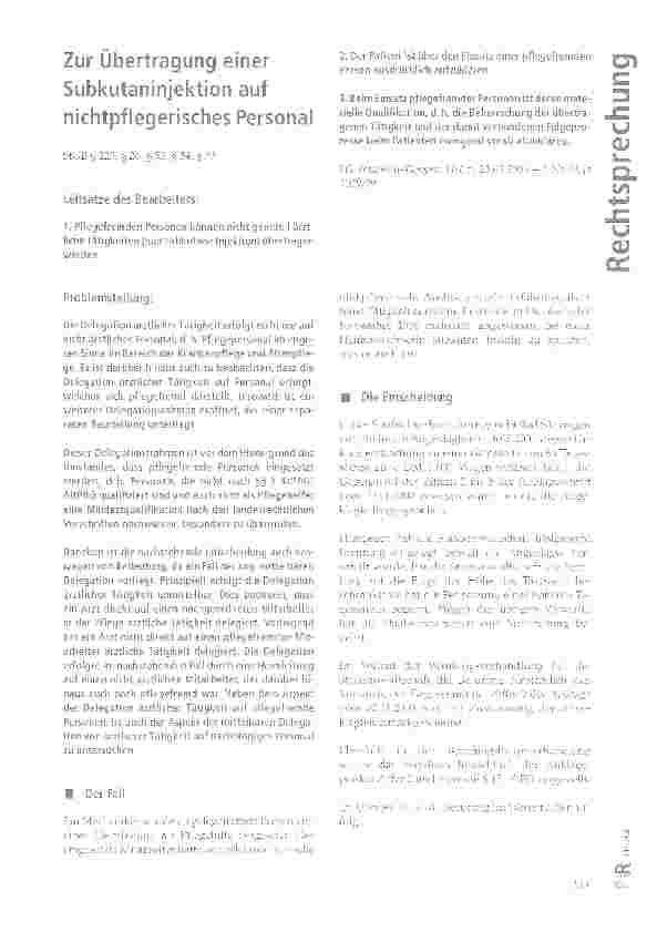 Vorschauseite 1: Zur Übertragung einer Subkutaninjektion auf nichtpflegerisches Personal