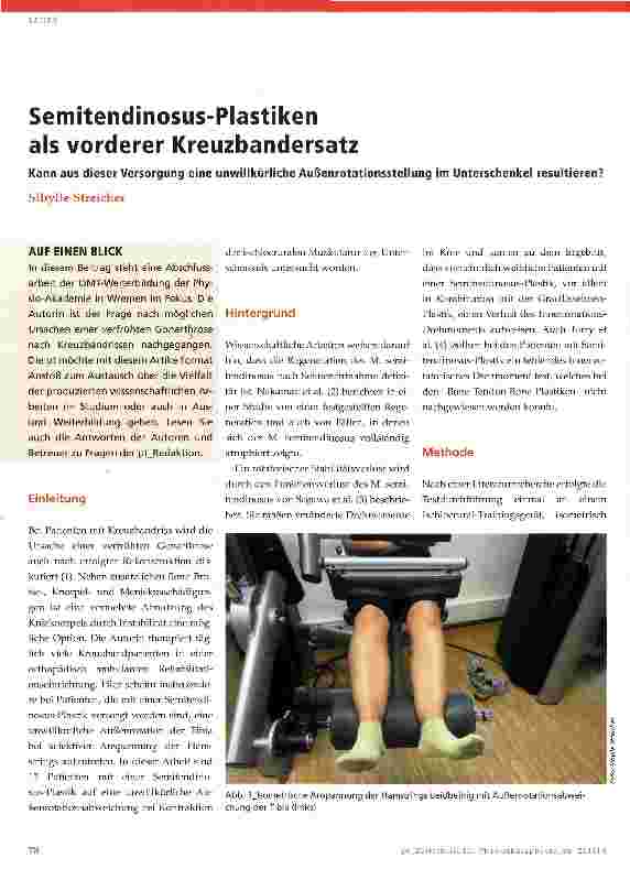 Vorschauseite 1: Semitendinosus-Plastiken als vorderer Kreuzbandersatz