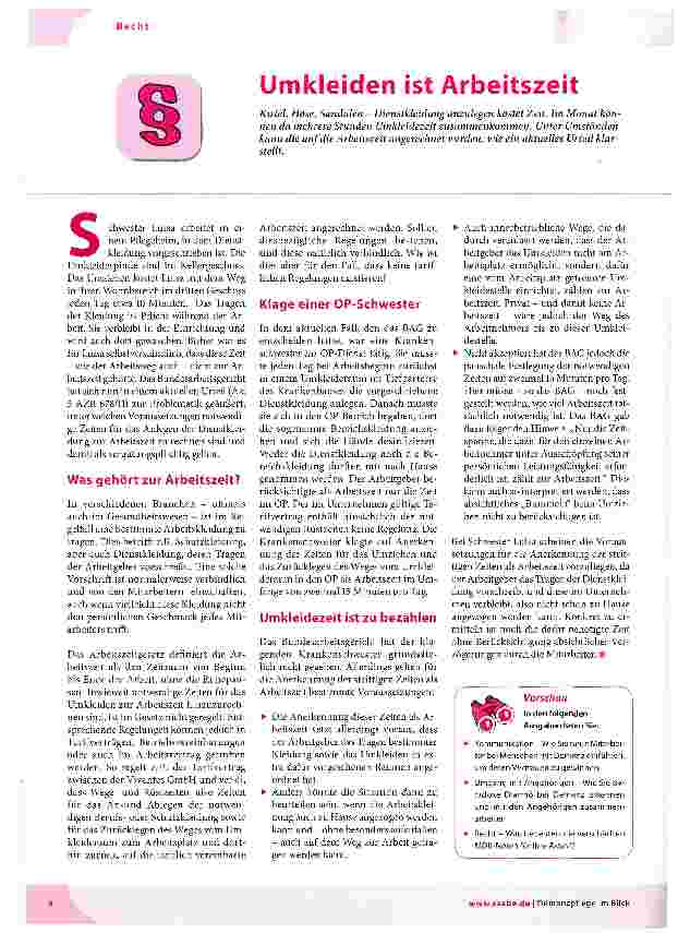 Vorschauseite 1: Umkleiden ist Arbeitszeit