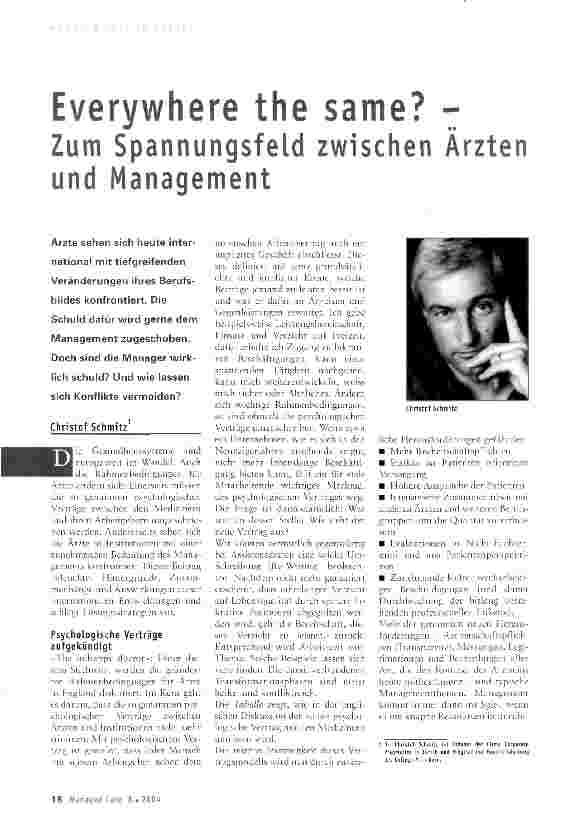 Vorschauseite 1: Everywhere the same? Zum Spannungsfeld zwischen Ärzten und Management