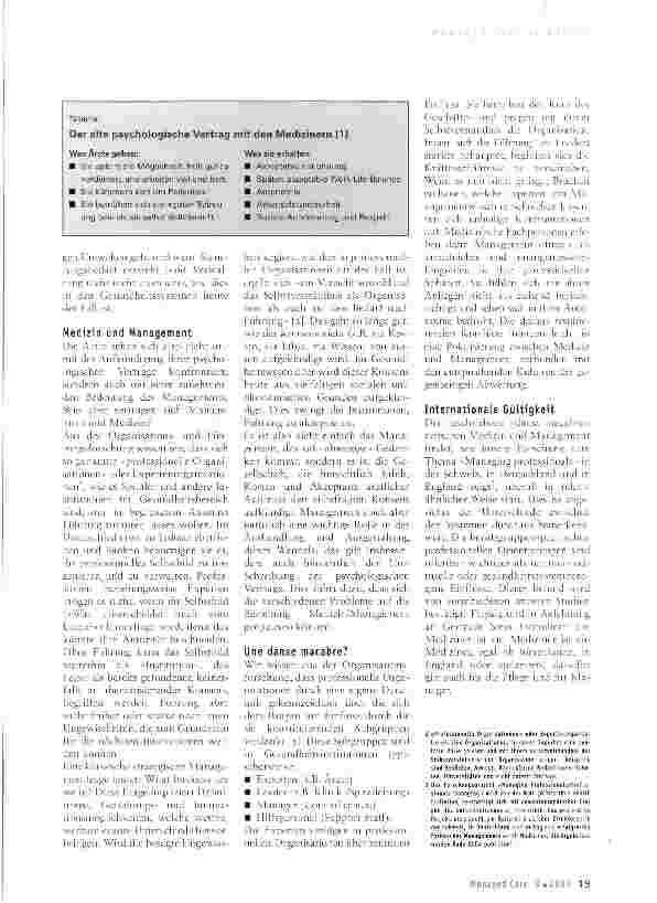 Vorschauseite 2: Everywhere the same? Zum Spannungsfeld zwischen Ärzten und Management