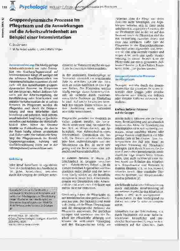 Vorschauseite 1: Gruppendynamische Prozesse im Pflegeteam und die Auswirkungen auf die Arbeitszufriedenheit am Beispiel einer Intensivstation