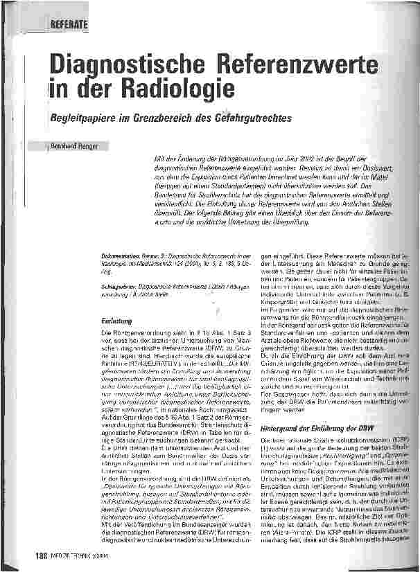 Vorschauseite 1: Diagnostische Referenzwerte in der RadiologieBegleitpapiere im Grenzbereich des Gefahrgutrechtes