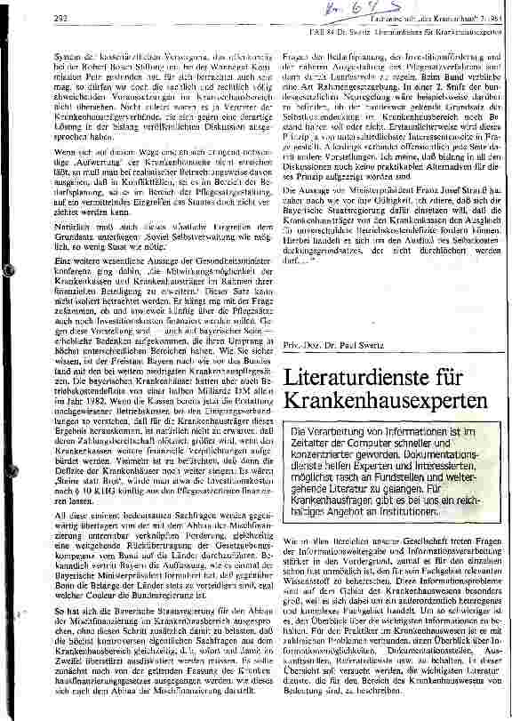 Vorschauseite 1: Literaturdienste für Krankenhausexperten