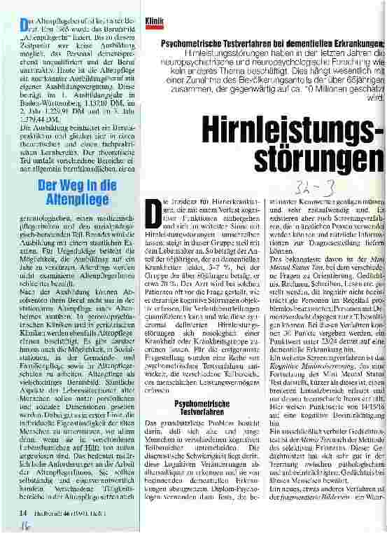 Vorschauseite 1: Hirnleistungsstörungen Psychometrische Testverfahren bei dementiellen Erkrankungen