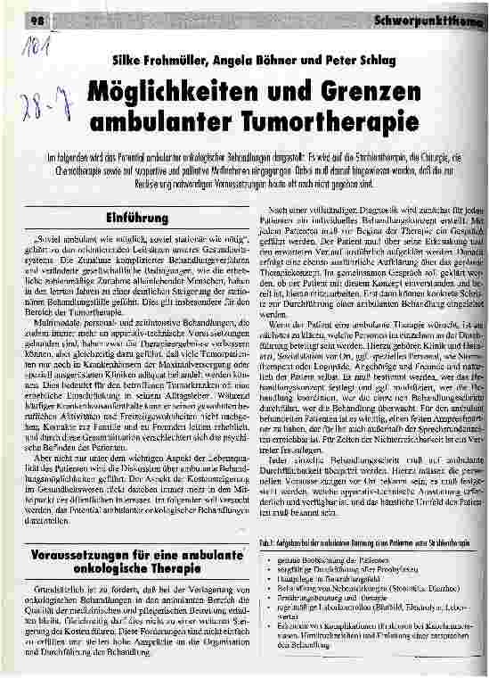 Vorschauseite 1: Möglichkeiten und Grenzen ambulanter Tumortherapie