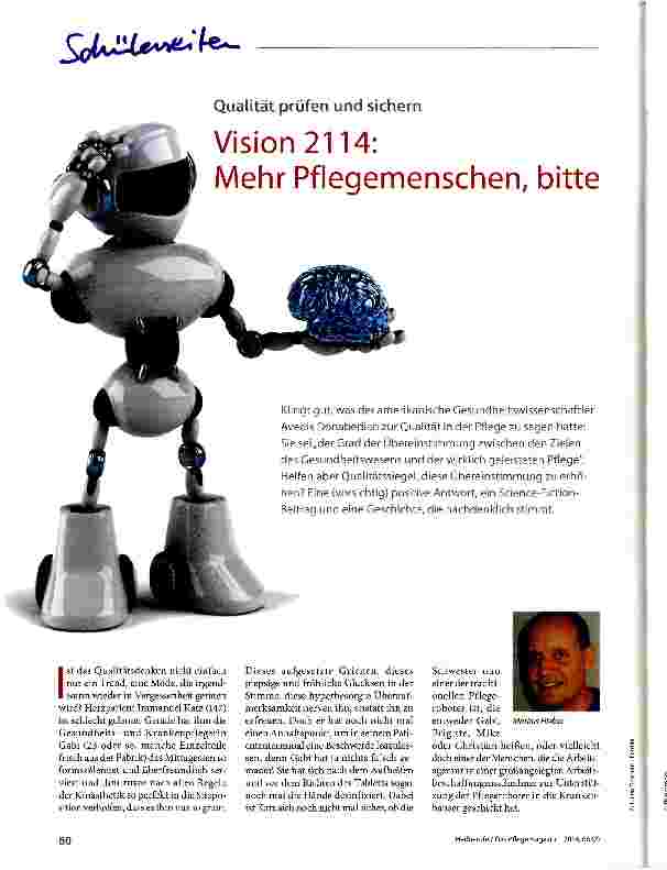 Vorschauseite 1: Vision 2114: I Mehr Pflegemenschen, bitte