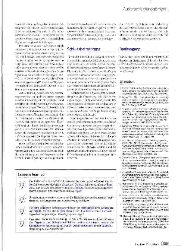Vorschauseite 4: Management eines Ausbruchs mit 4 MRGN Acinetobacter baumannii in einem Brandverletztenzentrum