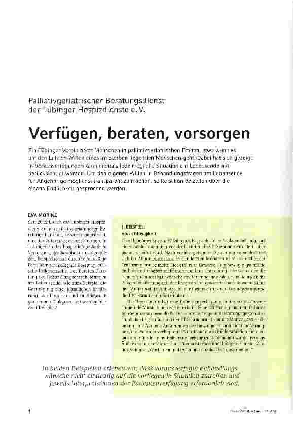 Vorschauseite 1: Verfügen, beraten, Vorsorgen