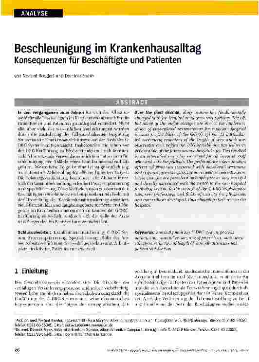 Vorschauseite 1: Beschleunigung im Krankenhausalltag Konsequenzen für Beschäftigte und Patienten