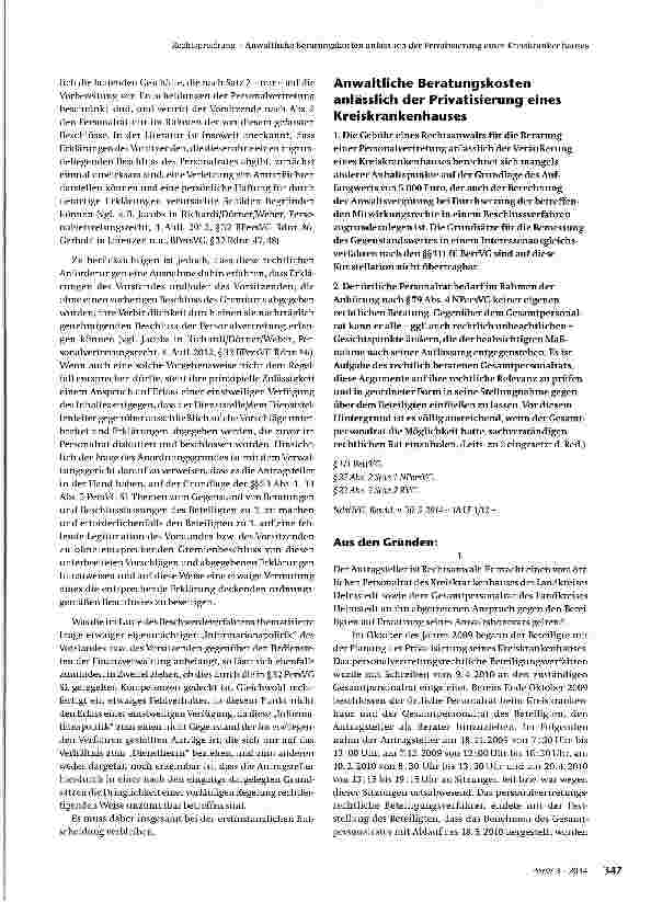 Vorschauseite 1: Anwaltliche Beratungskosten anlässlich der Privatisierung eines Kreiskrankenhauses