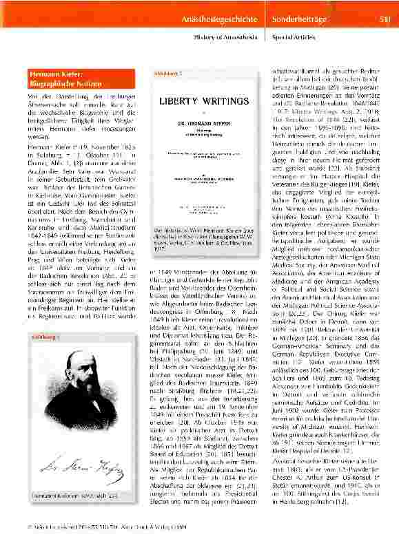 Vorschauseite 2: Hermann Kiefer (1825-1911), ein Pionier der deutschen Anästhesie aus Freiburg/Breisgau im Jahre 1847