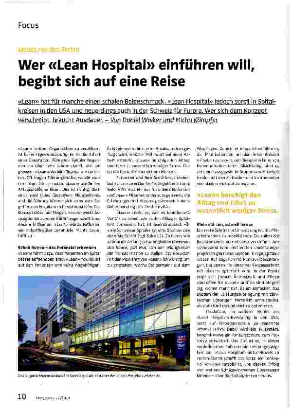 Vorschauseite 1: Wer «Lean Hospital» einführen will, begibt sich auf eine Reise