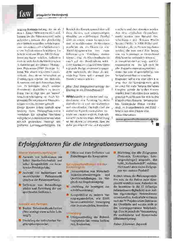 Vorschauseite 4: Die Fantasie ist noch gering entwickeltMöglichkeiten der Integrierten Versorgung