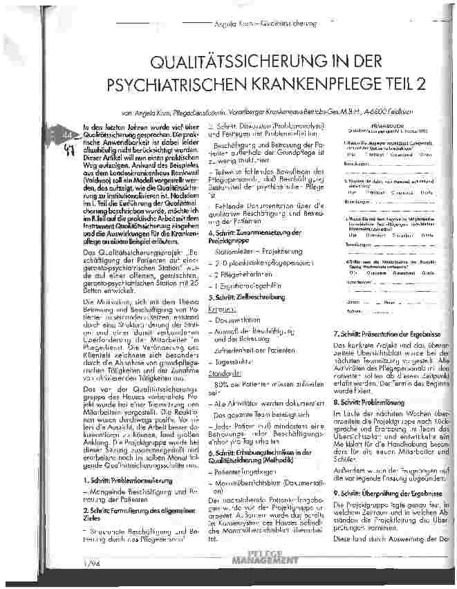 Vorschauseite 1: Qualitätssicherung in der psychiatrischen Krankenpflege Teil 2