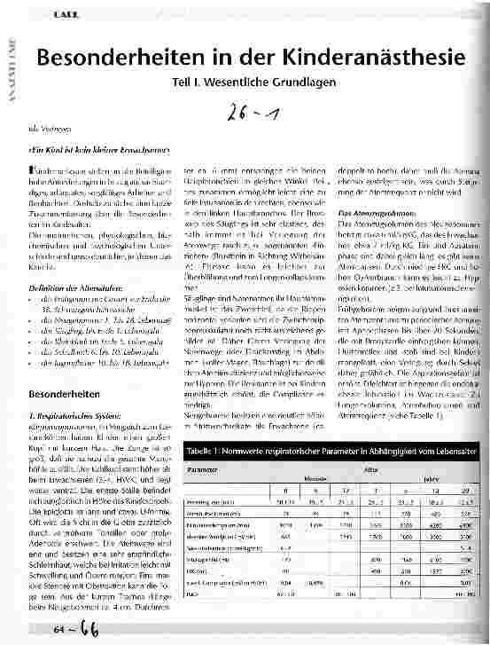 Vorschauseite 1: Besonderheiten in der Kinderanästhesie; Teil 1: Wesentliche Grundlagen