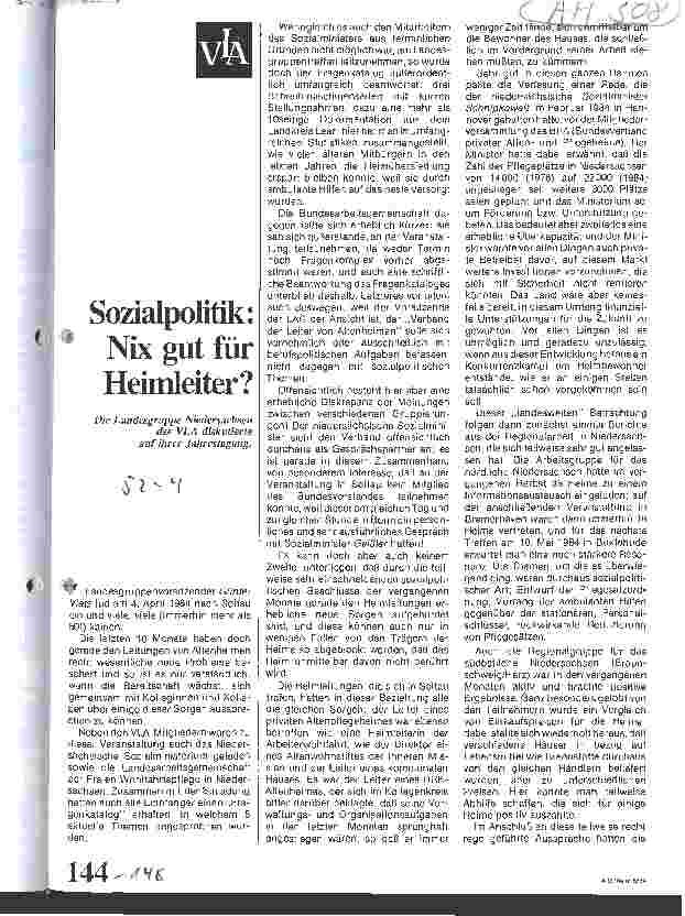 Vorschauseite 1: Sozialpolitik: Nix gut für Heimleiter? / Die Landesgruppe Niedersachsen des VLA diskutiert auf ihrer Jahrestagung